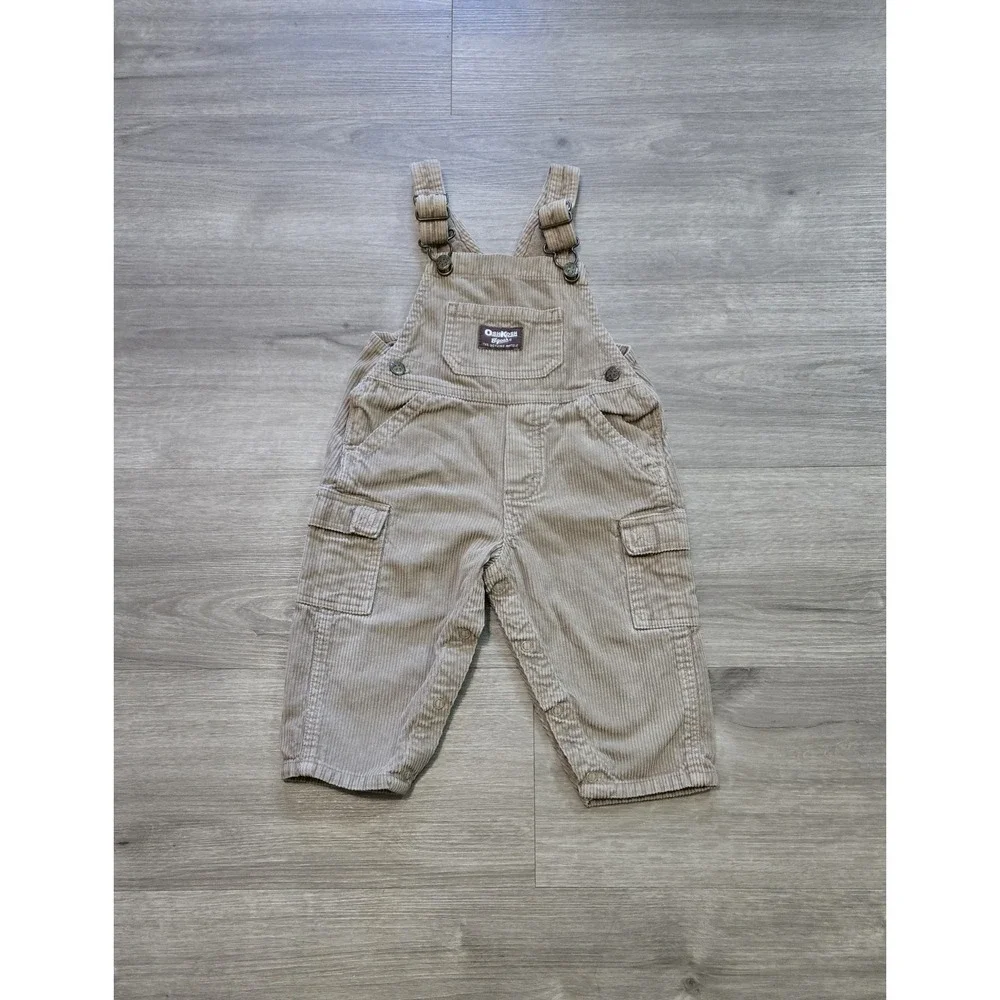 OshKosh B'gosh Vintage Brown Corduroy Vestbak Overalls Size 18M Cargo Bib